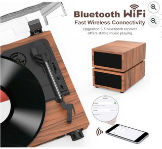 Tocadiscos Vintage Bluetooth USB Altavoces Marrón
