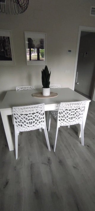 Mesa y sillas de comedor blancas