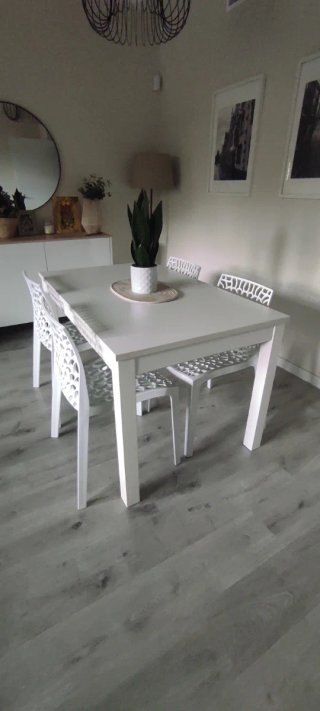 Mesa y sillas de comedor blancas
