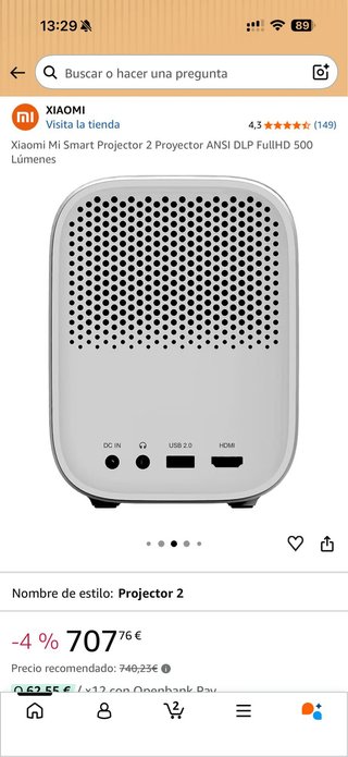Proyector Xiaomi Mi Smart 2 Gris/Blanco