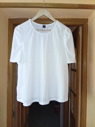 Camisa blanca bordada talla 1XL talla grande shein