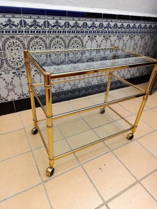 Carrito Auxiliar Cristal y Metal Dorado