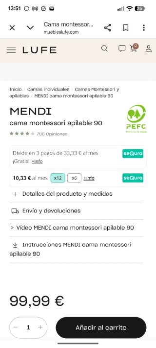 Cama Montessori apilable 120x60 LUFE