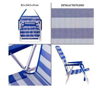 2 Sillas Playa Plegables Azul y Blanco