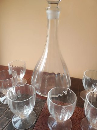 Juego Botella y 6 Copas Licor Cristal