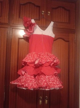 Traje de flamenca niña rojo y blanco