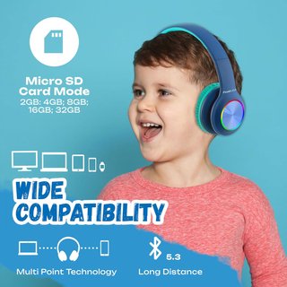 PowerLocus auriculares bluetooth niños luces LED