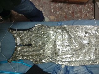Vestido lentejuelas plata Zara Talla M