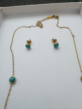 Set gioielli oro e turchese acciaio inossidabile