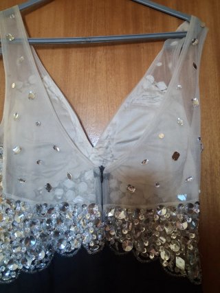 Vestido longo preto e prata