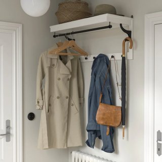 Perchero Pared Madera y Metal Blanco