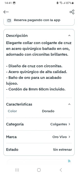 Collar Cruz Bañado en Oro con Circonitas