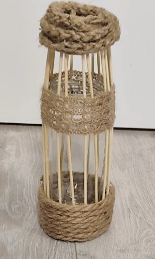 Florero/Jarrón Artesanal Madera y Yute