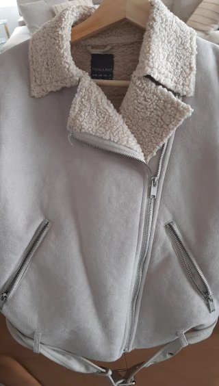 Cazadora efecto ante forrada beige