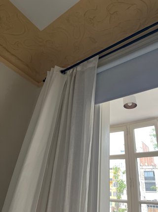 Juego cortinas y estor opaco beige/blanco