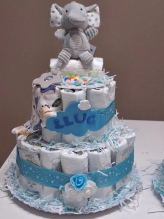 Tarta de pañales elefante bebé