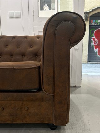Sofá Chesterfield Vintage Piel Marrón 3 Plazas