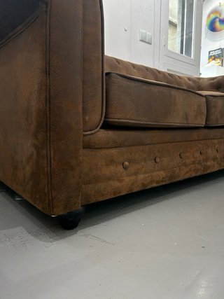 Sofá Chesterfield Vintage Piel Marrón 3 Plazas