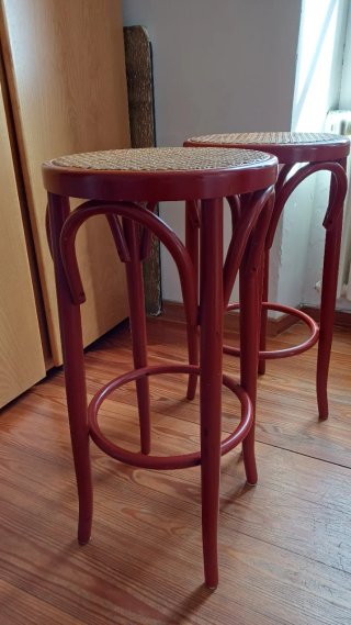 Coppia Sgabelli Vintage Vimini e Legno