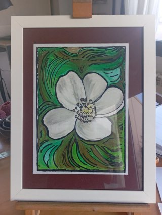 SERIE FLORES . Pieza II Flor Blanca Pintura Marco