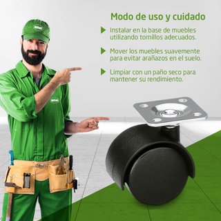 Pack 4 ruedas muebles nylon acero