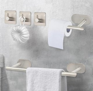 Set 5 Accesorios Baño Adhesivo acero inox