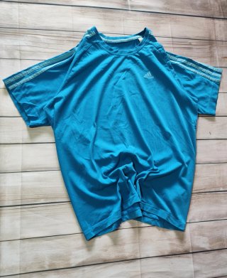 Camiseta Vintahe Adidas Azul Tres Rayas Hombre