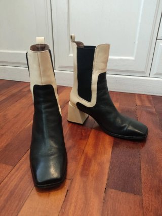 Botines piel negro y crema