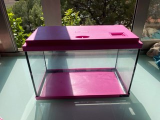 Pecera rosa con tapa