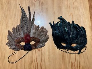 2 Maschere di Carnevale con Piume Naturali