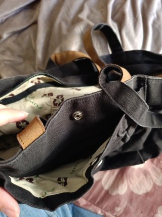 Borsa tote PURE nera canvas manici marroni