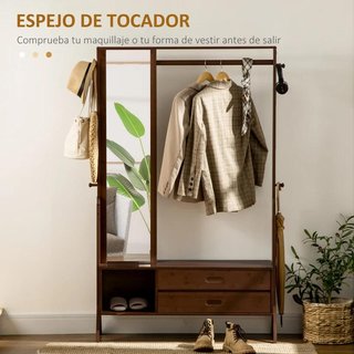 Perchero Bambú con Banco Espejo Cajones 169cm