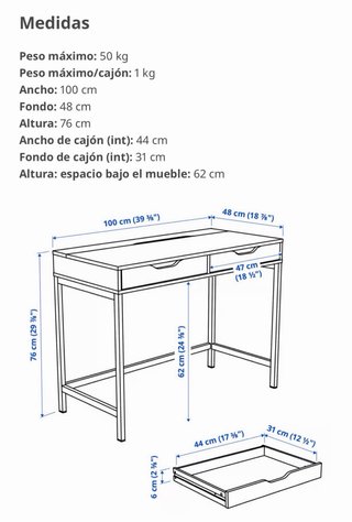 Escritorio y Cajonera Alex de  Ikea Gris