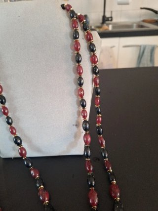 Collana donna due fili perle rosse e nere