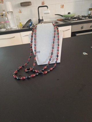 Collana donna due fili perle rosse e nere