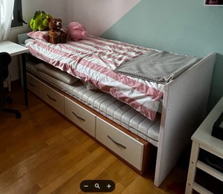 Cajonera baja cama madera y blanco