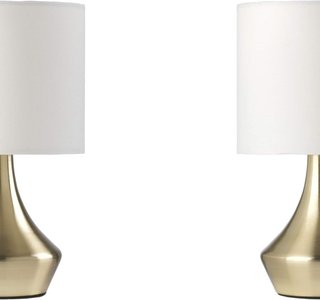 Lámpara de mesa dorada metal tela