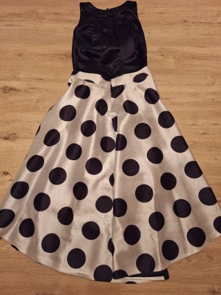 Vestido fiesta cola lunares negro blanco