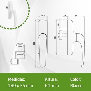 Manilla aluminio pvc para ventanas oscilobatientes
