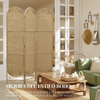 Biombo 3 Paneles Plegable Natural 120x170 Arqueado