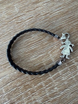 Pulsera Plata Muñeca Cuero Negro