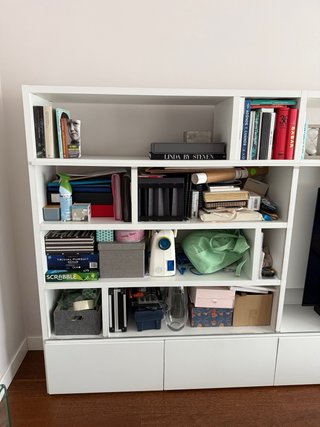 Mueble TV blanco y azul paine.