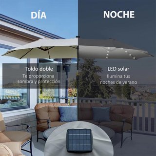 Sombrilla Doble 450cm LED Manivela Gris Claro