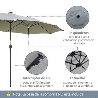 Sombrilla Doble 450cm LED Manivela Gris Claro