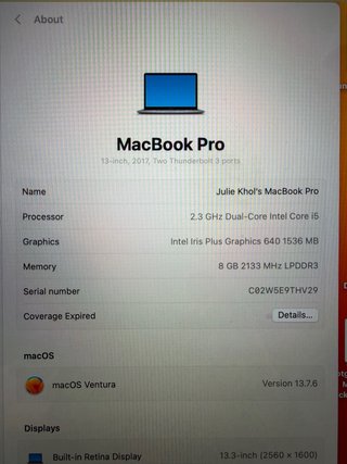 MacBook Pro 13 Core i5 8GB RAM 256GB SSD
