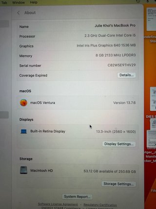 MacBook Pro 13 Core i5 8GB RAM 256GB SSD