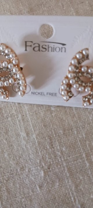 Orecchini CC perle e strass oro