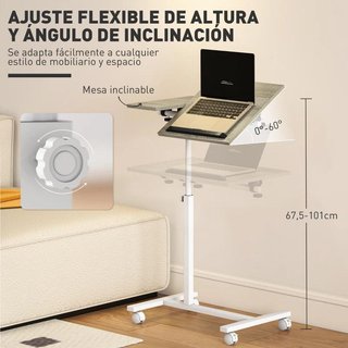Mesa Auxiliar Ajustable con Ruedas color Roble