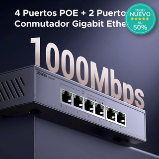 UGREEN Switch 6 Puertos Gigabit PoE 4 PoE+