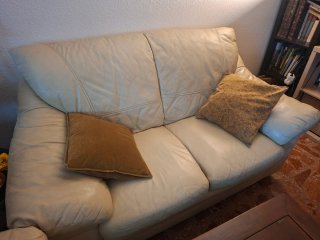 Sofás de cuero beige 2 y 3 plazas